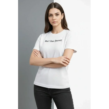 MARSiLYAN- Wafıl Kumaş Tişört Regular Kalıp Bisiklet Yaka Baskılı Günlük Basic T-Shirt - Beyaz