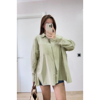 MARSiLYAN- Yakalı Yandan Yırtmaçlı Gömlek - Yeşil