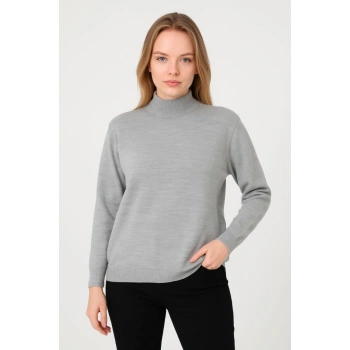 MARSiLYAN- Yarım Boğaz Triko Kazak Yumuşak Dokulu Pamuklu Ince Dokuma, Uzun Kollu Rahat Regular Kalıp - Gri