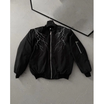 MARSiLYAN- Yıldırım Baskılı Uzun Kol Bomber Ceket - Siyah