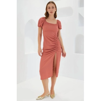 MARSiLYAN-  Yırtmaçlı Yazlık Örme Elbise 2396