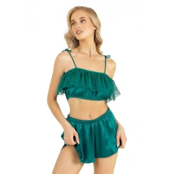 MARSiLYAN-  Zümrüt Saten Şort Takımı 9206