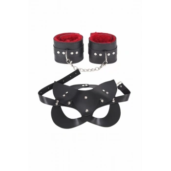 Maske Ve Kelepce İçi Tüğlü Kırmızı Deri Set 700429