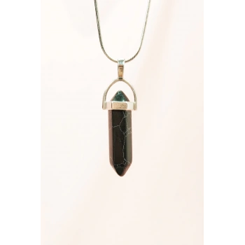 Mat Oniks Doğal Taşı Zincirli El Yapımı Tasarımlı Kolye Uç: 3,5 cm Zincir: 20 cm Kutulu