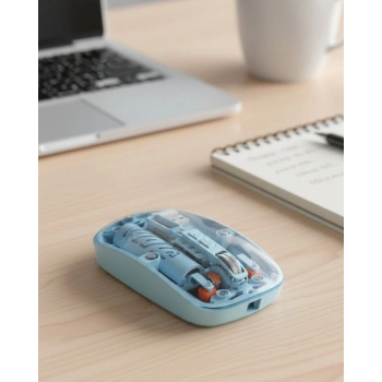 Mavi Kablosuz Mouse Bluetooth Ve Usb Çift Mod Bağlantılı