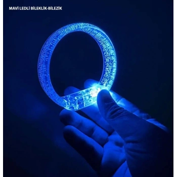 Mavi Led Işıklı Baskı Yapılabilen Pilli Bileklik Bilezik 1,5 cm Genişlik