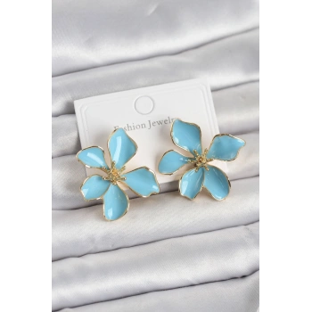 Mavi Mineli Çiçek Model Pirinç Kadın Küpe - TJ-BKP11726