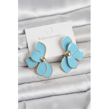 Mavi Mineli Lotus Model Pirinç Kadın Küpe - TJ-BKP11732