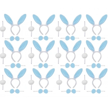 Mavi Tavşan Kostüm Seti – Taç Papyon Ponpon 12 li Paket