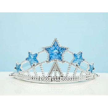 Mavi Yıldız Taşlı Plastik Kraliçe Prenses Elsa Tacı Çocuk Boy (4887)