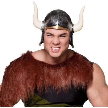 Mega Boynuzlu Viking Ivar Kaskı Eskitilmiş Desen Gümüş Renk (4887)
