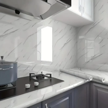 Mermer Desenli Mutfak Duvar Kağıdı Sticker - 5m X 60cm: Su Ve Yağa Dayanıklı, Yüksek Sıcaklık Esnekliğine Sahip Tezgah, Dolap, Ocak Yenileme Folyosu T10