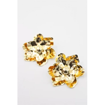 Metal Çiçek Küpe - Altın