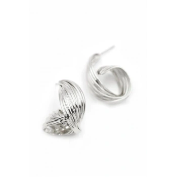 Metal Kıvrımlı Küpe - Gümüş