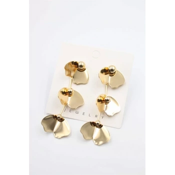 Metal Yaprak Küpe - Altın