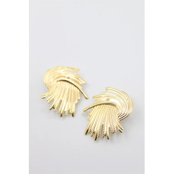 Metal Yaprak Küpe - Altın