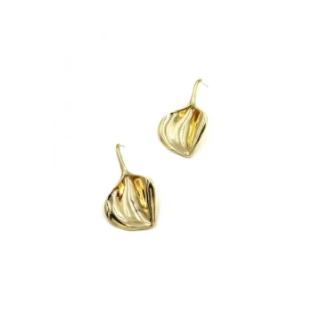 Metal Yaprak Küpe - Altın