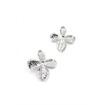 Metal Yaprak Küpe - Gümüş