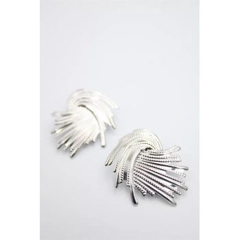 Metal Yaprak Küpe - Gümüş