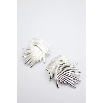 Metal Yaprak Küpe - Gümüş