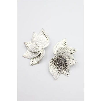 Metal Yaprak Küpe - Gümüş