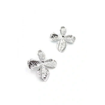 Metal Yaprak Küpe - Gümüş