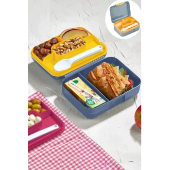 Meyve Suyu Bölmeli - Tabaklı Beslenme Kabı  Diyet Kabı -Çatal Bıçak Kaşık Dahildir