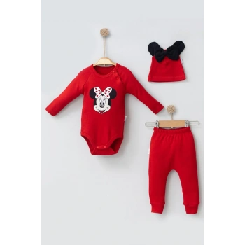Mickey Desenli Şapkalı 3lü Erkek Bebek Takımı
