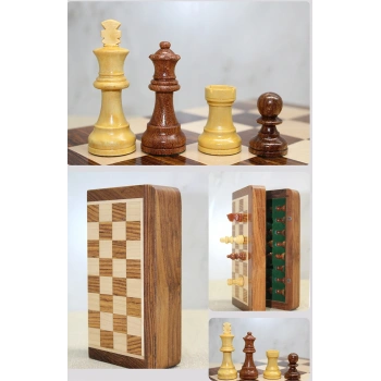 Mıknatıs Taşlı Ahşap Katlanabilir Kutulu Satranç Oyunu 12.5 Cm