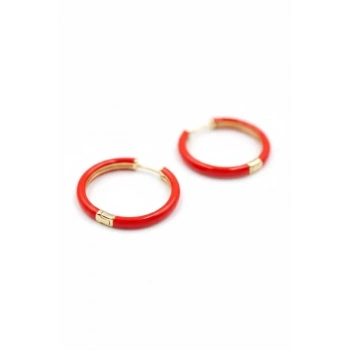Mineli Halka Küpe - Kırmızı