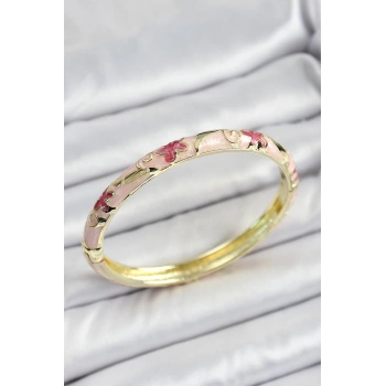 Mineli Pirinç Pembe Çiçek Motifli Kadın Kelepçe - TJ-BB7172