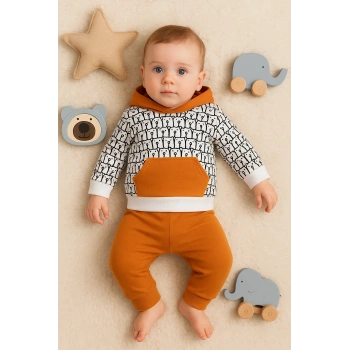 Minik Ayıcıklar Desenli 2li % 100 Pamuk Erkek Bebek Takımı