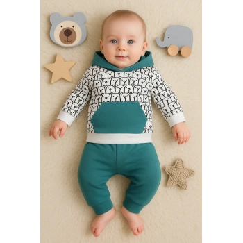 Minik Ayıcıklar Desenli 2li % 100 Pamuk Erkek Bebek Takımı