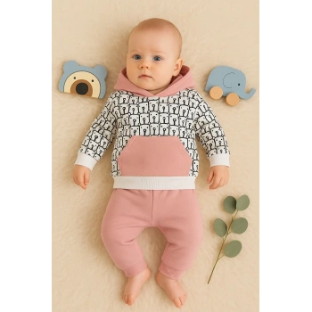 Minik Ayıcıklar Desenli 2li % 100 Pamuk Kız Bebek Takımı