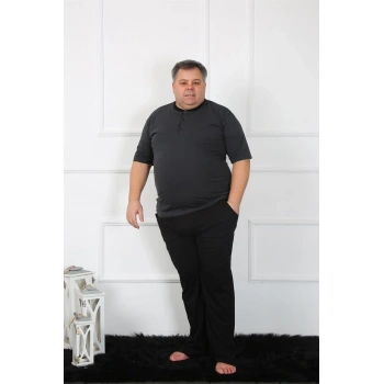 MİRAY- Büyük Beden Erkek Antrasit Penye Pijama Takım