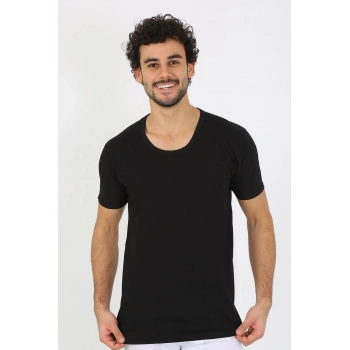 MİRAY- Erkek Açık Yaka Siyah Penye Atlet