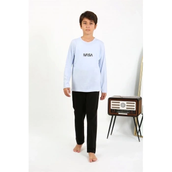 MİRAY- Erkek Çocuk Uzun Kol Penye Pijama Takım BuzMavisi