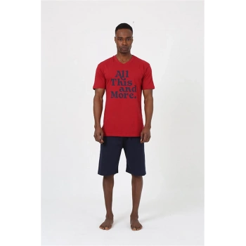 MİRAY- Erkek Kısa Kol Bordo Penye Şortlu Pijama Takımı
