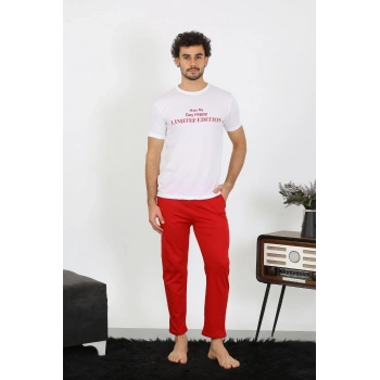 MİRAY- Erkek Kısa Kol Penye Beyaz Pijama Takımı