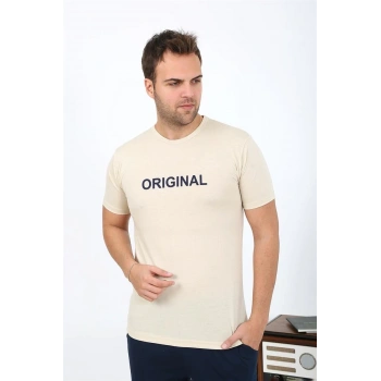 MİRAY- Erkek Kısa Kol Penye Pijama Takımı Krem