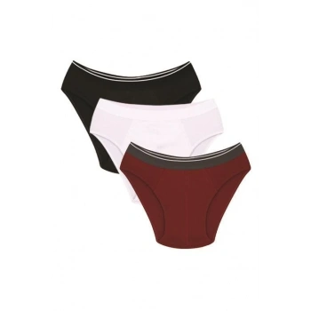 MİRAY- Erkek Pamuk 3lü Siyah Beyaz Bordo Likralı Slip