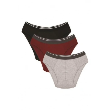 MİRAY- Erkek Pamuk 3lü Siyah Bordo Gri Likralı Slip