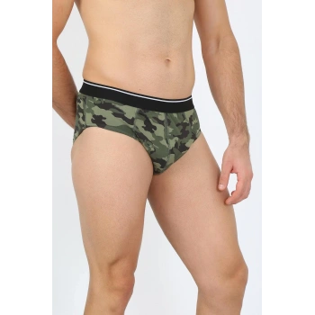 MİRAY- Erkek Pamuk Desenli Likralı Slip Haki