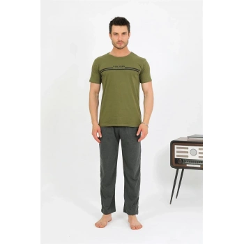 MİRAY- Erkek Pamuk Kısa Kol Pijama Takım Haki
