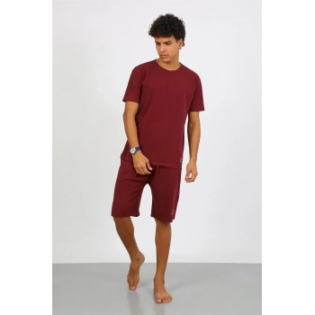 MİRAY- Erkek Pamuk Lakost Alt Üst Kaprili Pijama Takım Bordo