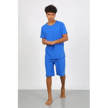 MİRAY- Erkek Pamuk Lakost Alt Üst Kaprili Pijama Takım Saks