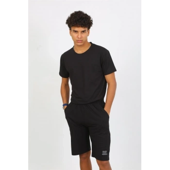 MİRAY- Erkek Pamuk Lakost Alt Üst Kaprili Pijama Takım Siyah