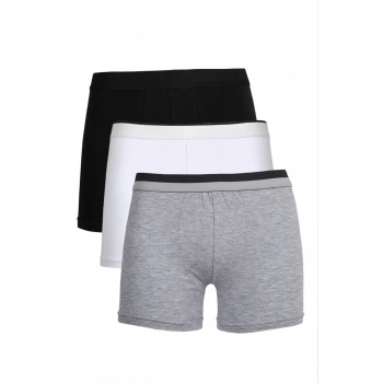 MİRAY- Erkek Penye 3lü Boxer Siyah-Beyaz-Gri