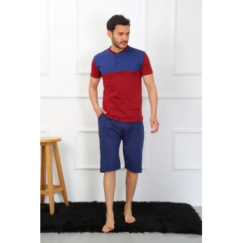 MİRAY- Erkek Penye 3lü Parlamentmavi Parçalı Pijama Takımı