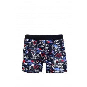 MİRAY- Erkek Penye Likralı Desenli Boxer Lacivert
